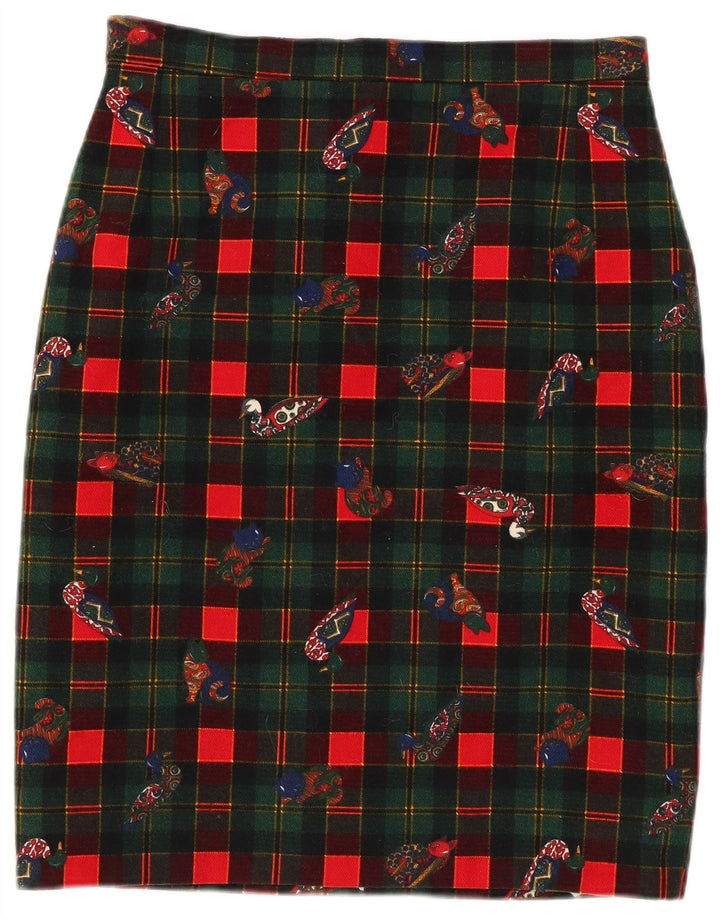 Vintage Damen Bleistiftrock mit Grafik, W26, klein, grün kariert