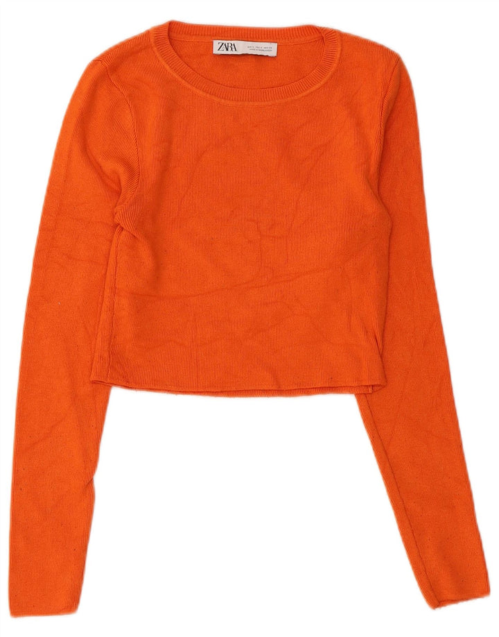 Zara Damen Crop Crew Neck Pullover Pullover UK 8 Small Orange