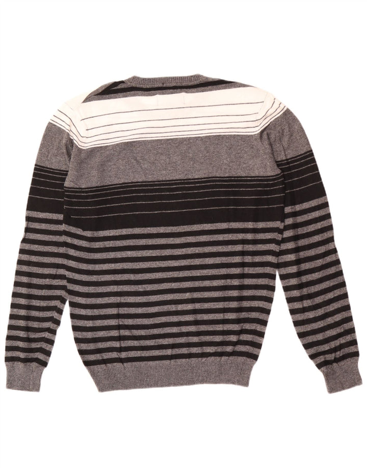 Sixty Herren-Pullover mit Rundhalsausschnitt, mittelgrau gestreifte Viskose