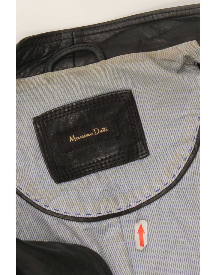 Massimo Dutti Damen Biker-Lederjacke UK 10 Small Schwarz