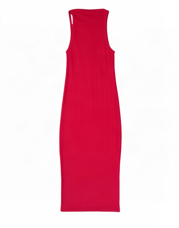 Zara Damen Ärmelloses Maxikleid UK 12 Mittelrosa Baumwolle