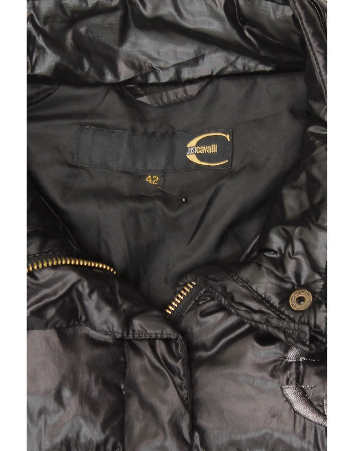 Just Cavalli Damen Crop Hooded Wattierte Jacke IT 42 Medium Schwarz Polyamid