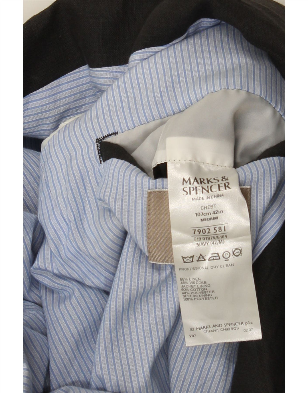 Marks & Spencer Herren-Blazer mit 2 Knöpfen, Gr. 42, groß, marineblaues Leinen