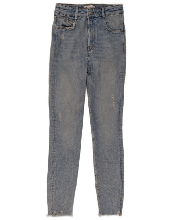 Zara Damen Distressed Skinny Jeans EU 36 XS W26 L26 Blaue Baumwolle