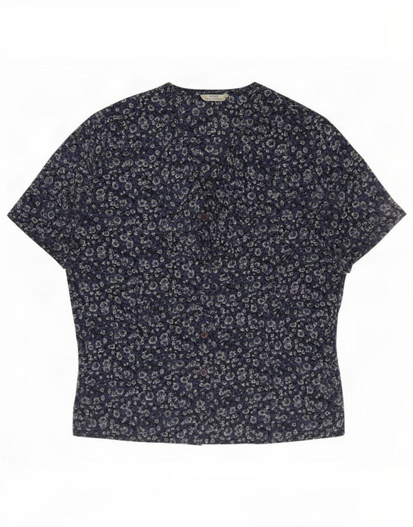 Marks & Spencer Damen-Hemdbluse, Gr. 42, groß, Marineblau mit Blumenmuster