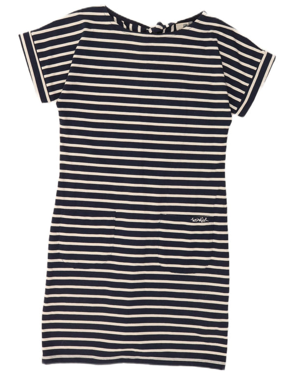 Weird Fish Damen T-Shirt-Kleid UK 10 Small Marineblau gestreift aus Baumwolle