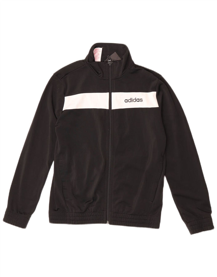 ADIDAS Jungen-Trainingsanzug-Top-Jacke, 10–11 Jahre, schwarzes Farbblock-Polyester