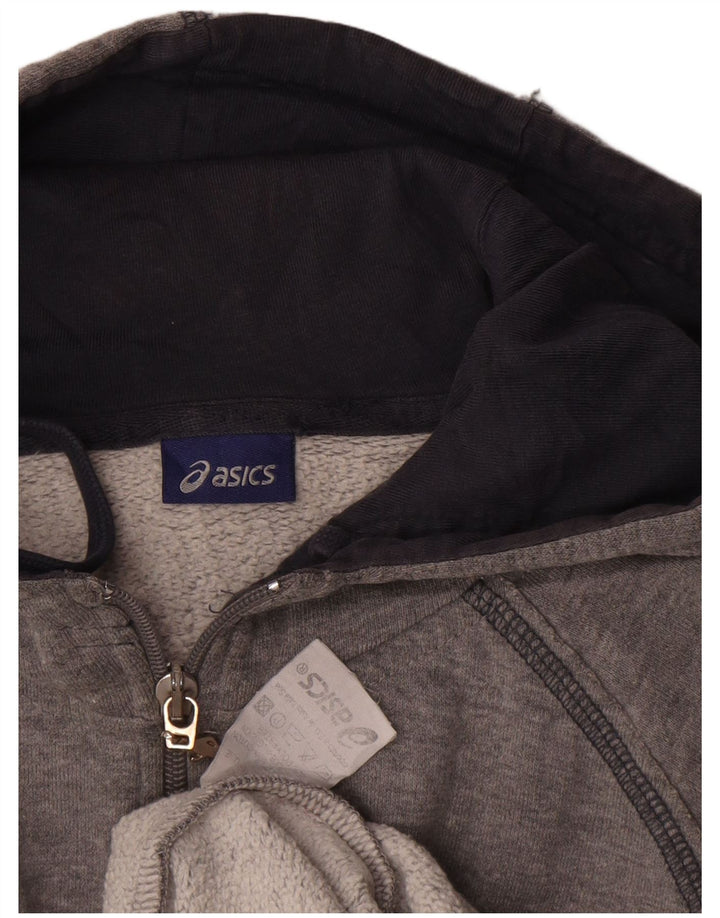 Asics Herren-Kapuzenpullover mit grafischem Reißverschluss, groß, graue Baumwolle