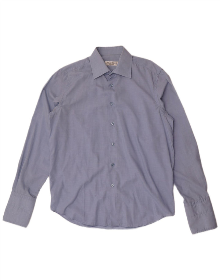 YVES SAINT LAURENT Herren-Formalhemd, große blaue Gingham-Baumwolle