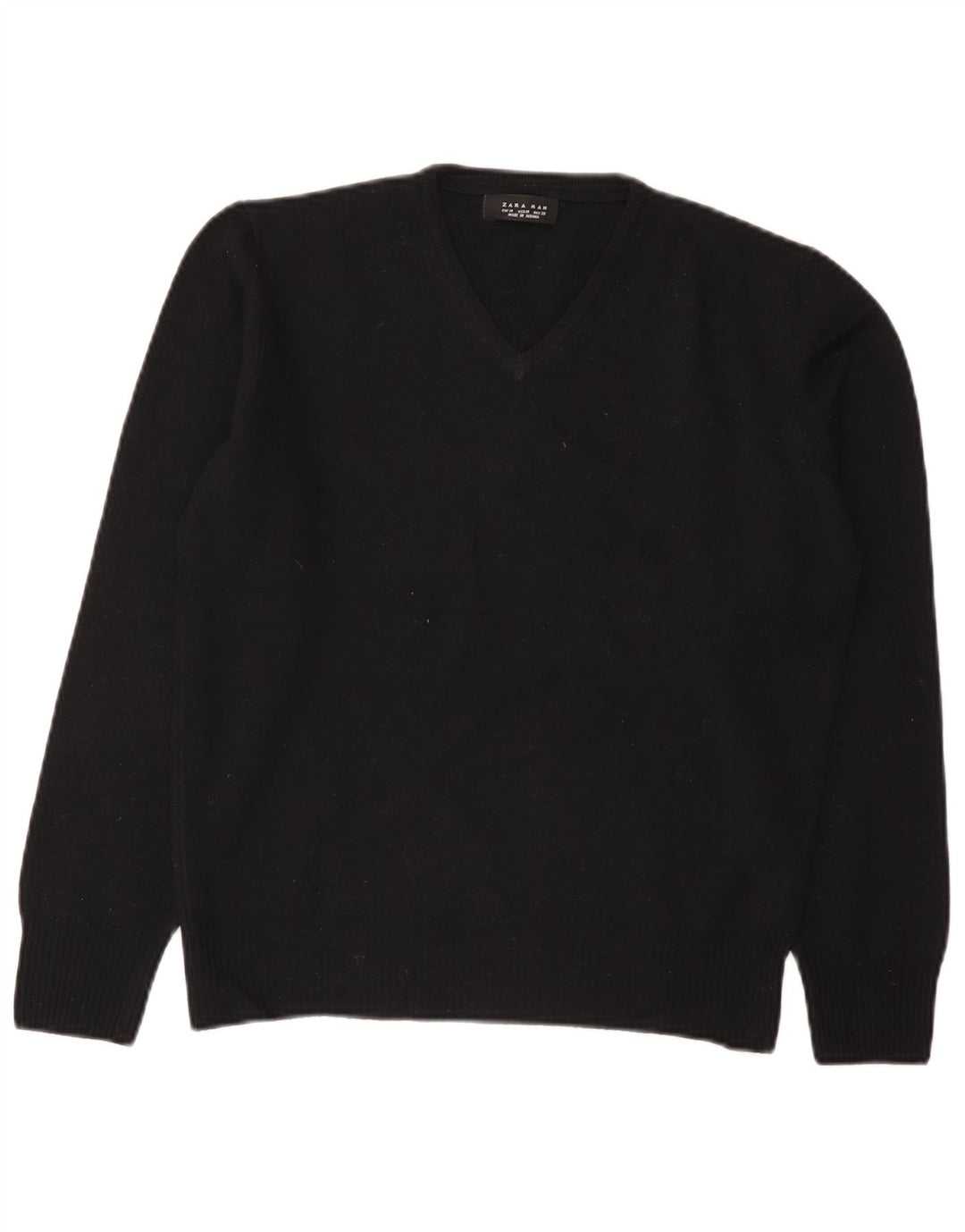Zara Herren-Pullover mit V-Ausschnitt aus mittelschwarzer Wolle