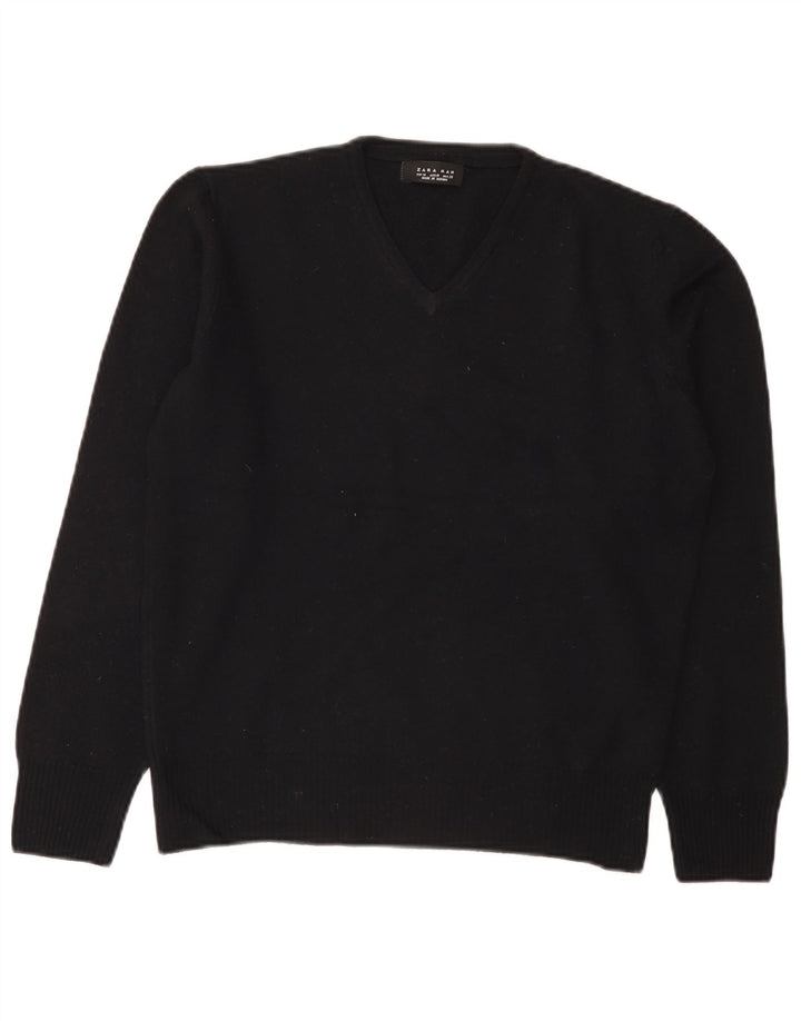 Zara Herren-Pullover mit V-Ausschnitt aus mittelschwarzer Wolle