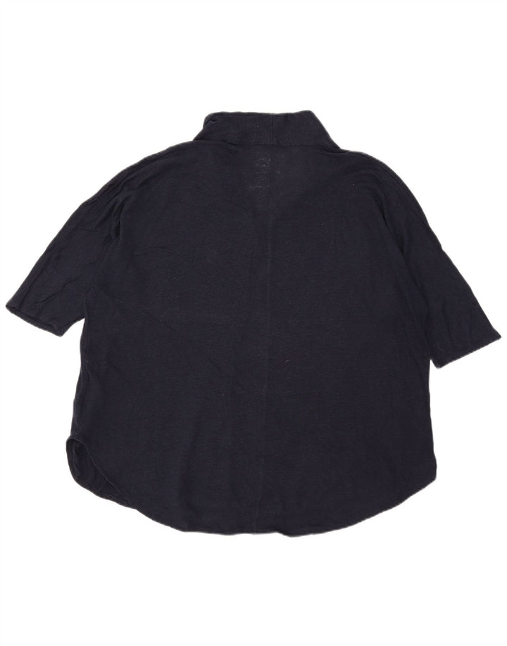 Massimo Dutti Damen Bluse Top UK 18 XL Marineblau Leinen