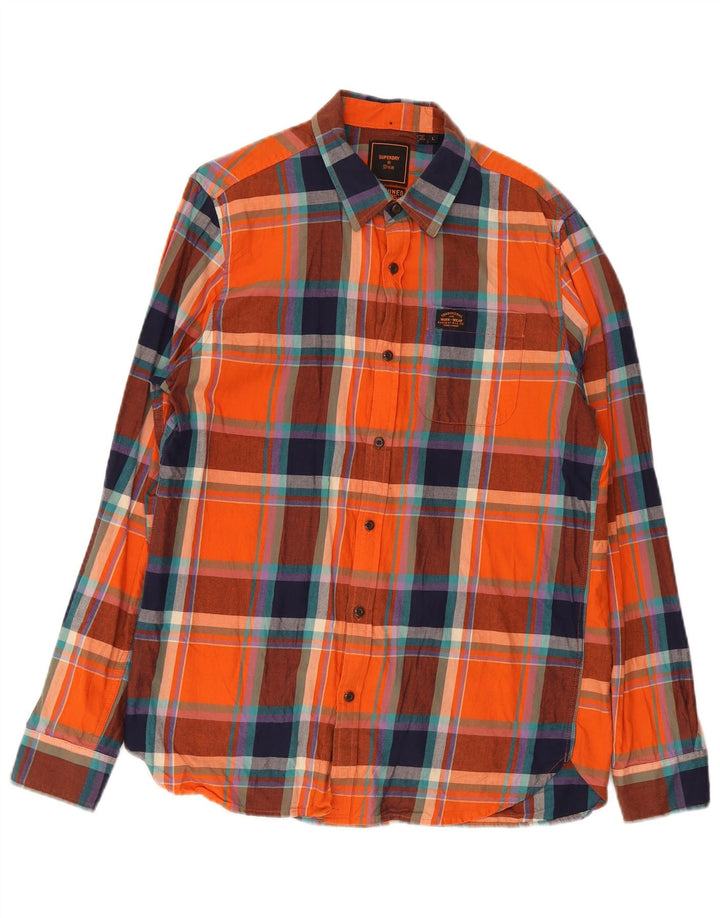 Superdry Herren-Flanellhemd, große orangefarbene Karo-Baumwolle