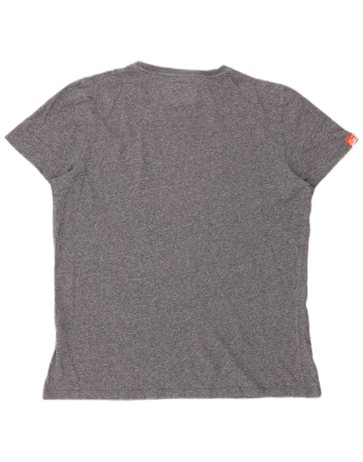 SUPERDRY Herren-T-Shirt-Oberteil XL aus blau melierter Baumwolle
