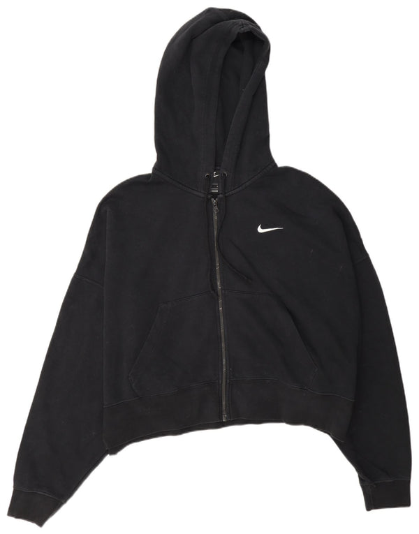 Nike Womens Crop Oversized Zip Hoodie Pullover UK 16 Große schwarze Baumwolle