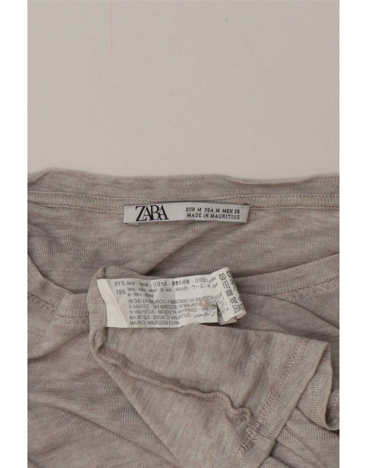 Zara Damen Top Langarm UK 14 Mittelgrau geflecktes Lyocell