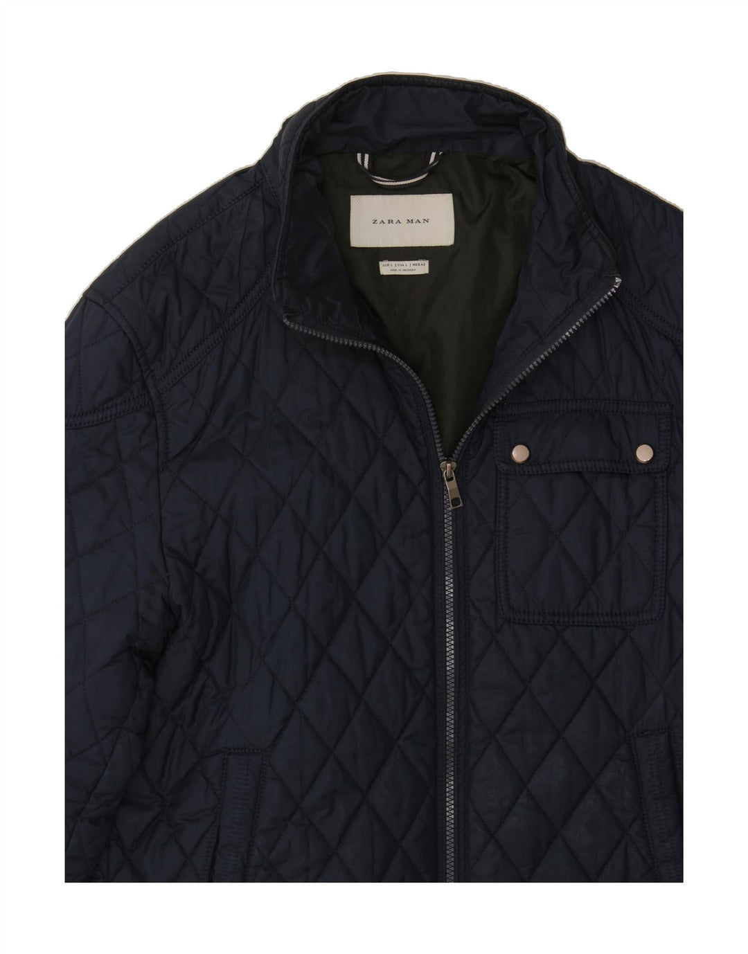 ZARA Womens Quilted Jacket UK 16 Large Navy Blue Vintage Zara and Second-Hand Zara from Messina Hembry 