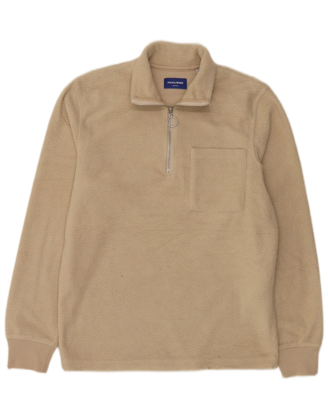 Jack & Jones Herren-Fleecepullover mit Reißverschluss am Hals, mittelbeigefarbenes Polyester
