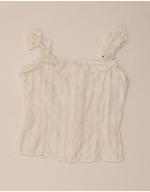 Vintage Damen Crop Cami Top UK 4 XS Weiß gestreift