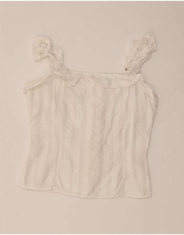 Vintage Damen Crop Cami Top UK 4 XS Weiß gestreift