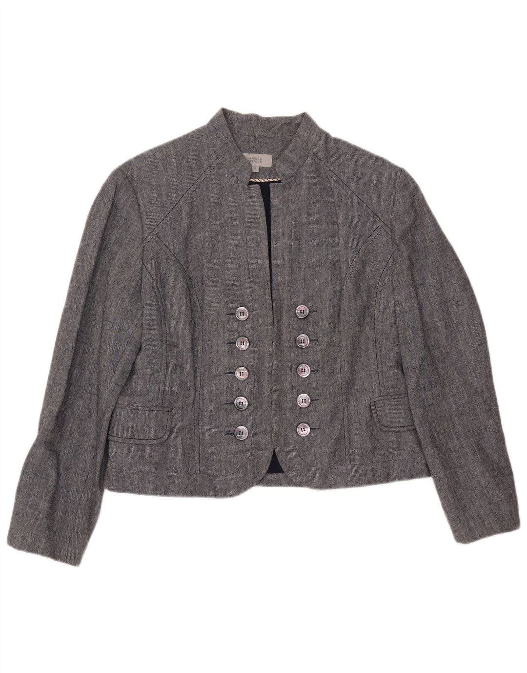 Marks & Spencer Damen Crop Zweireiher Blazer Jacke UK 18 XL Grau