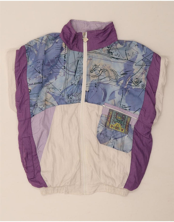 VINTAGE Übergroße Trainingsjacke für Damen, UK 10, Größe S, Weiß