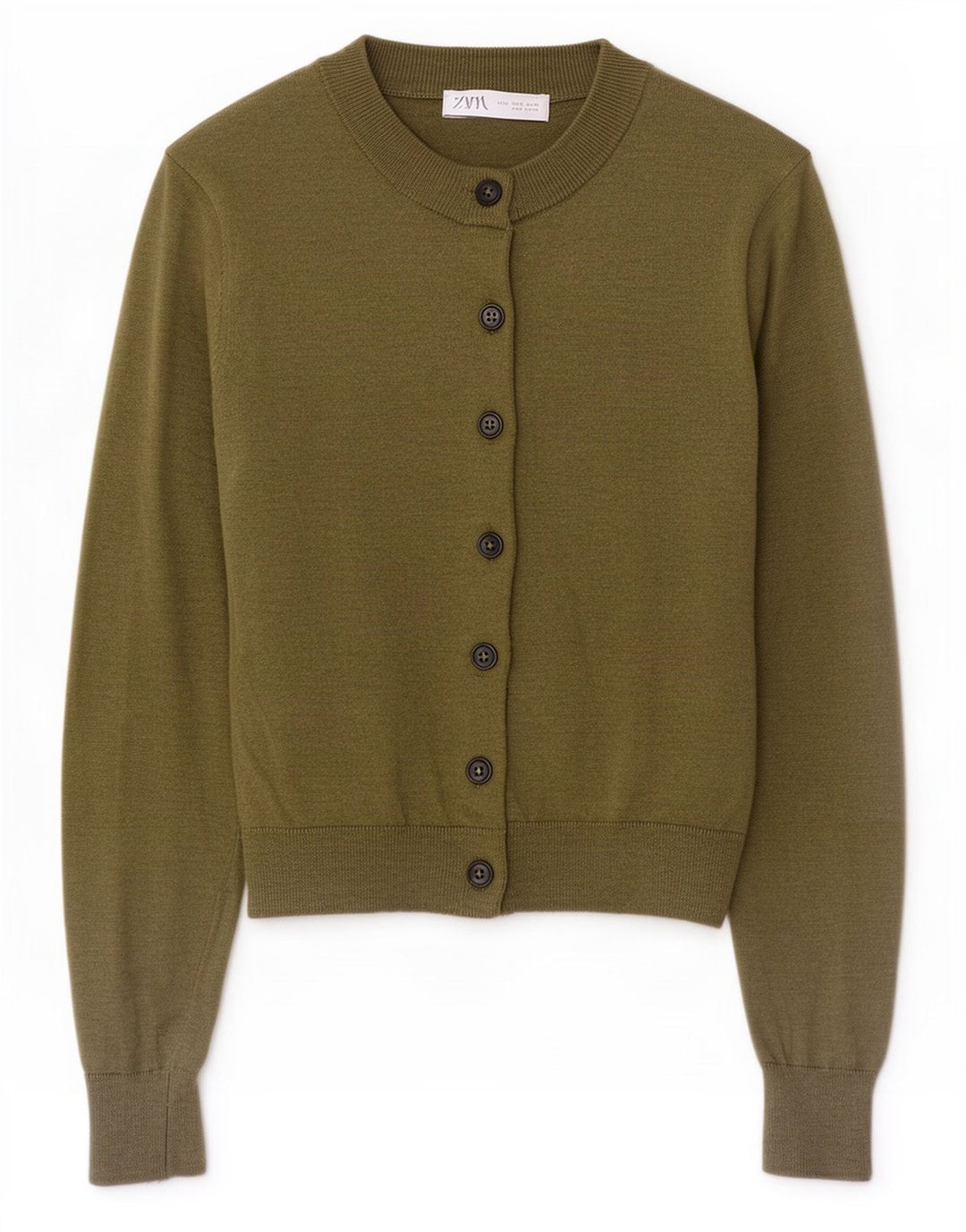 Zara Damen Crop Cardigan Pullover UK 10 Small Khaki Polyamid