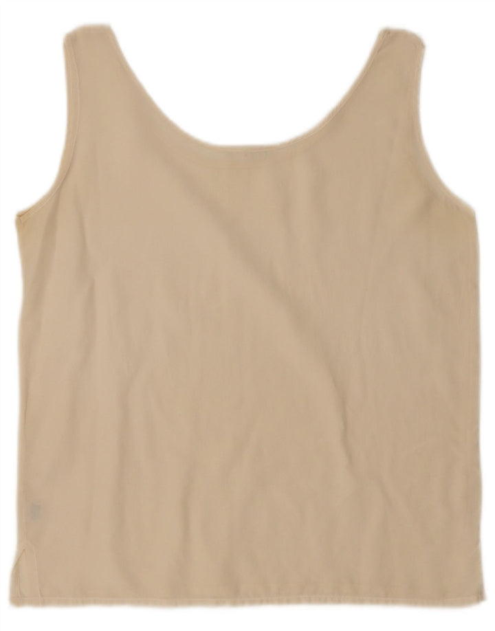 Vintage Damen Crop Weste Top UK 14 Mittelbeige Seide