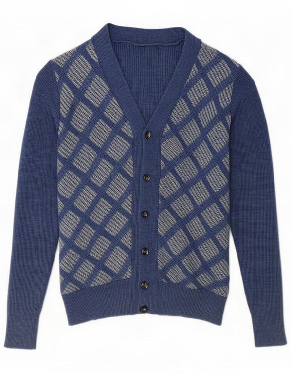 Vintage Jungen-Strickjacke, 6–7 Jahre, blaues Argyle/Diamant-Retro