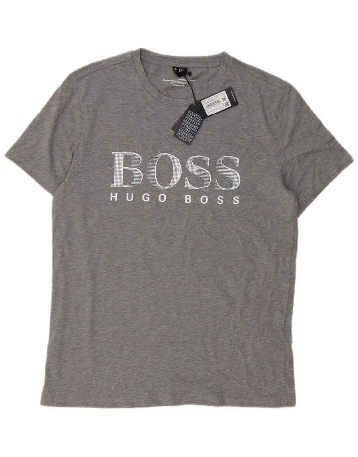 Hugo Boss Herren-T-Shirt mit Grafik, groß, aus grauer Baumwolle