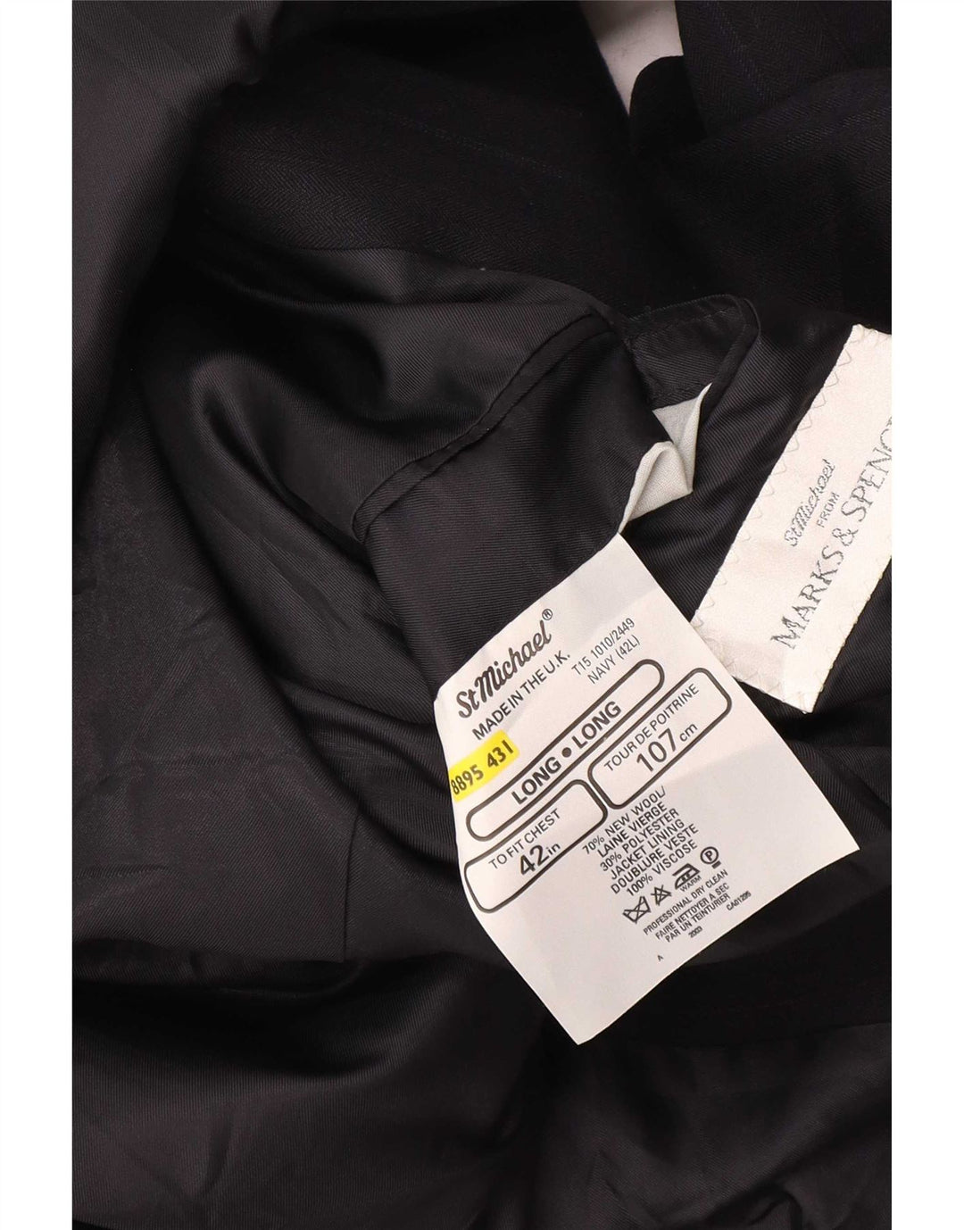 Marks & Spencer Herren Longline Blazer Jacke UK 42 Große marineblaue Nadelstreifen
