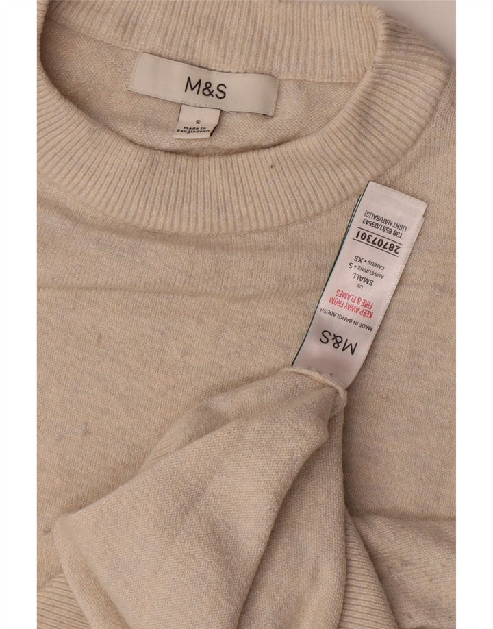 Marks & Spencer Damen-Pullover mit Rundhalsausschnitt, Gr. 10, Größe S, Beige, Polyester