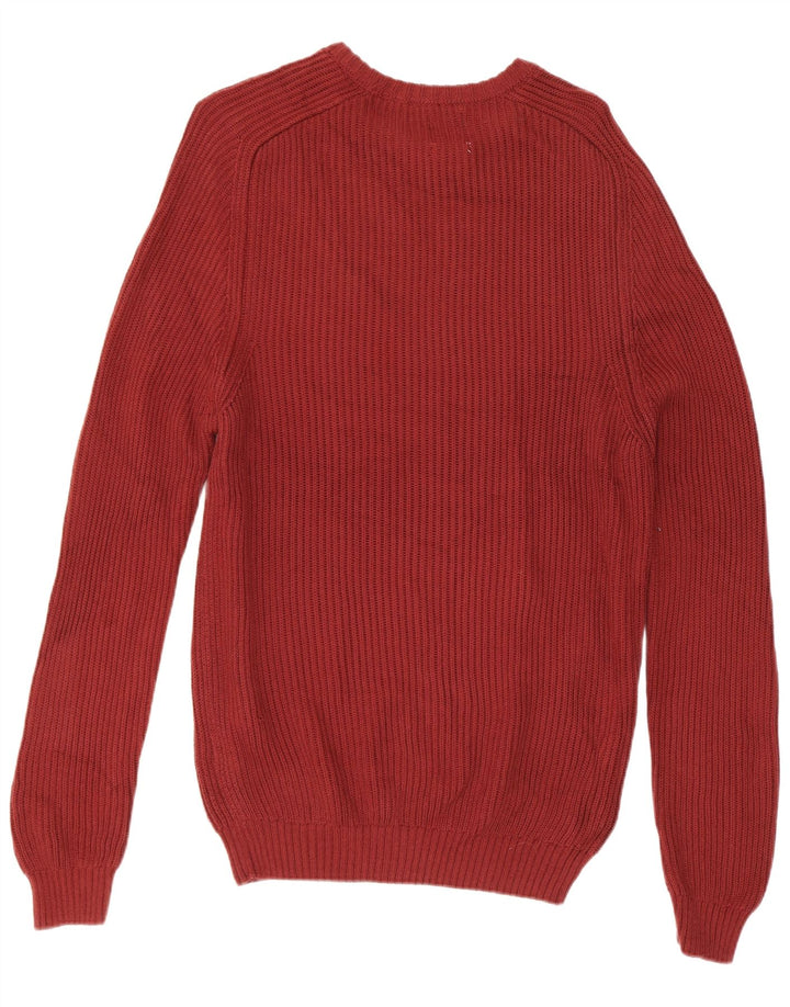 Zara Herren-Pullover mit U-Boot-Ausschnitt, mittelgroße burgunderfarbene Baumwolle