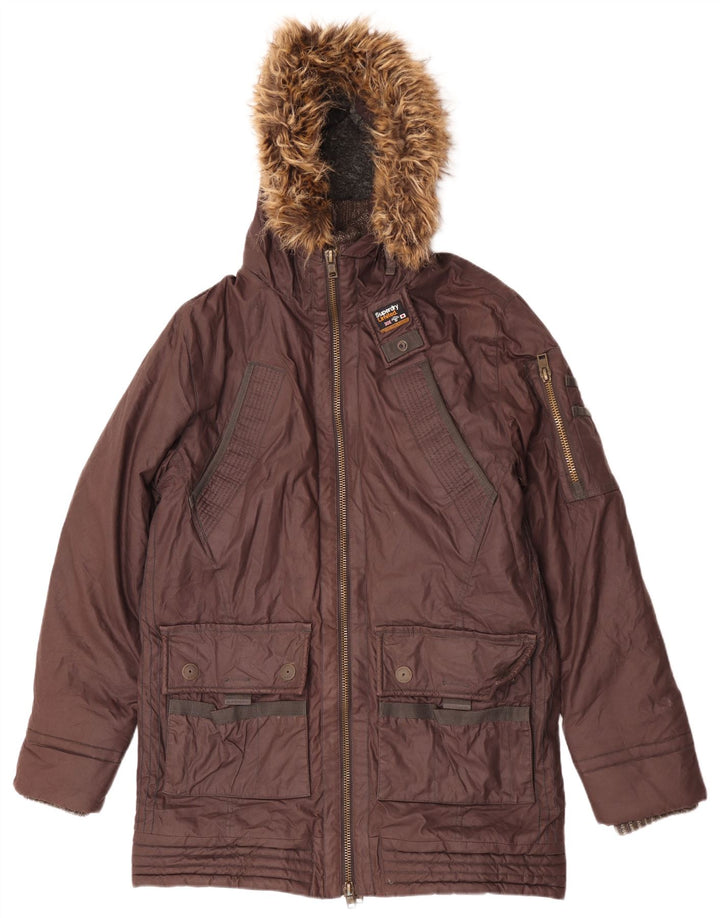 Superdry Herren-Parka mit Kapuze, reguläre Passform, 2XL, braune Baumwolle
