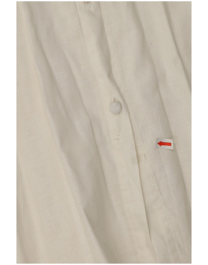 VINTAGE Damen 3/4-Ärmel-Hemdbluse UK 14 Mittelweiß geblümt