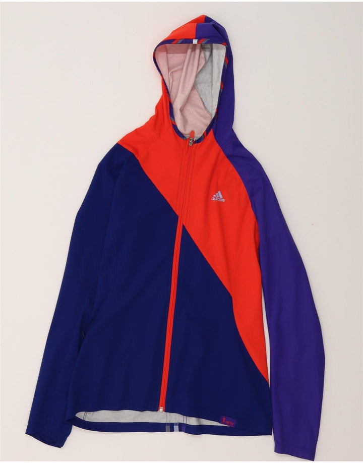 ADIDAS Damen Clima Proof Regenjacke UK 8/10 Small Blue Colourblock