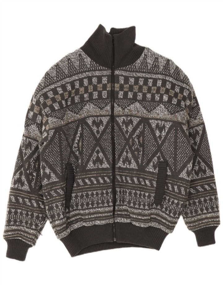 Vintage Herren Strick Bomberjacke IT 52 XL Grau Fair Isle Polyacryl