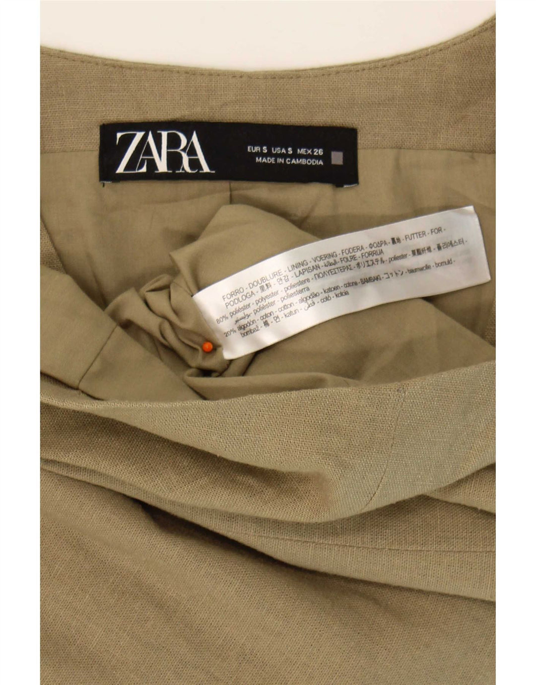Zara Damen Weste UK 10 Small Khaki Polyester