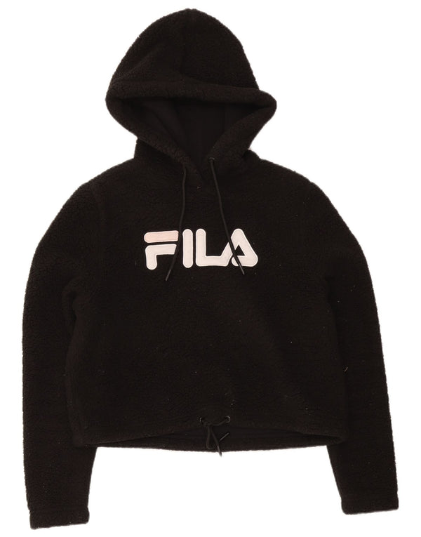 Fila Damen Übergroßer Fleece-Kapuzenpullover mit Grafik, Gr. 10, Größe S, Schwarz