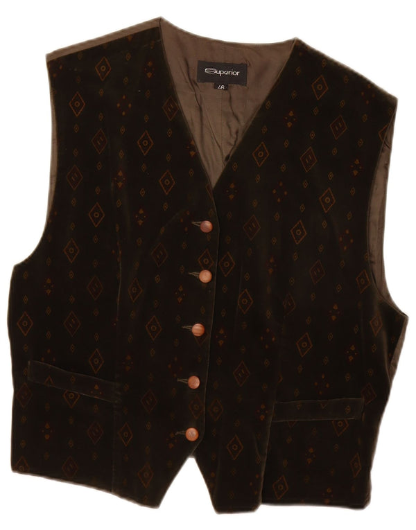 Superior Womens Waistcoat IT 46 Large Brown Geometric Cotton
