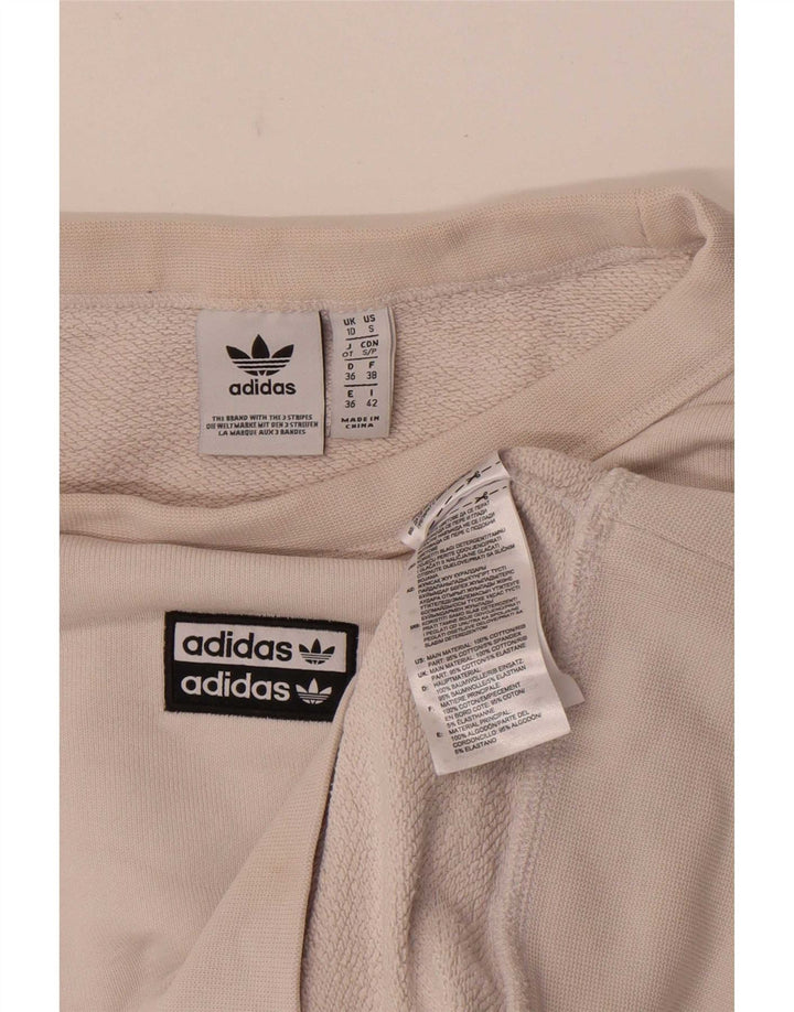 Adidas übergroßer Damen-Sweatshirt-Pullover, UK 10, Größe S, weiße Baumwolle
