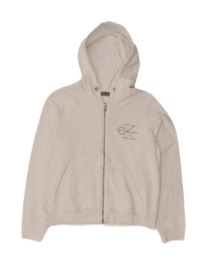 CALVIN KLEIN JEANS Damen Kapuzenpullover mit grafischem Reißverschluss, UK 10, Größe S, Weiß