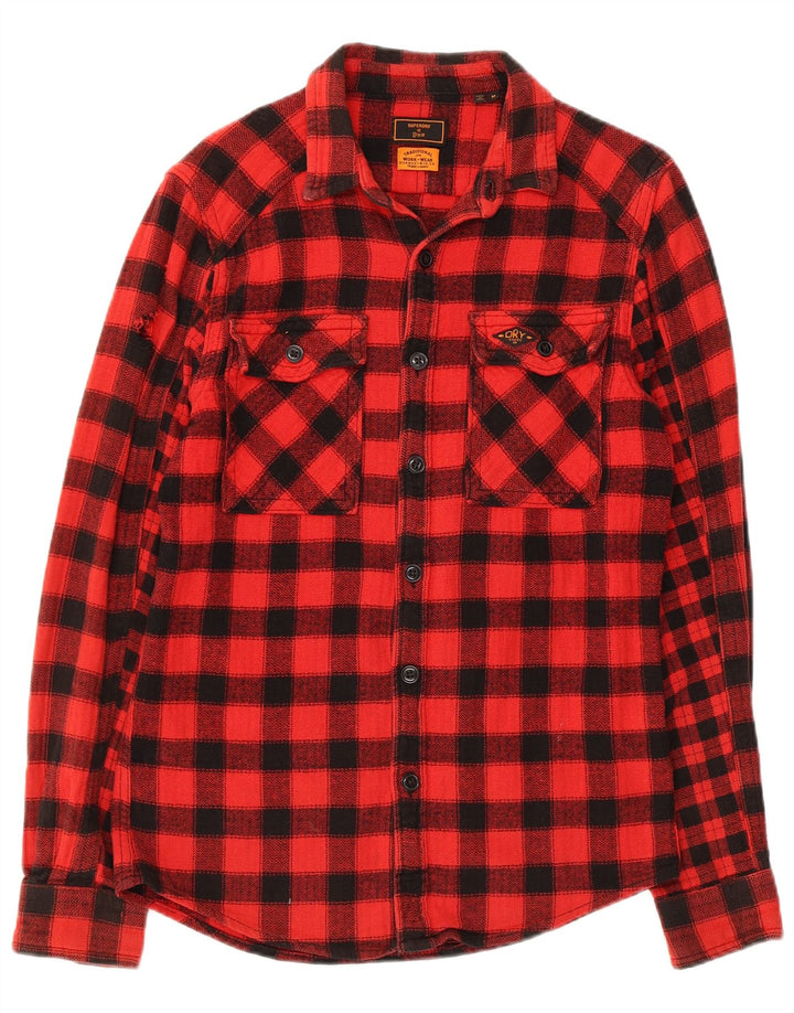 Superdry Herren-Slim-Fit-Lumberjack-Flanellhemd aus mittelroter Gingham-Baumwolle