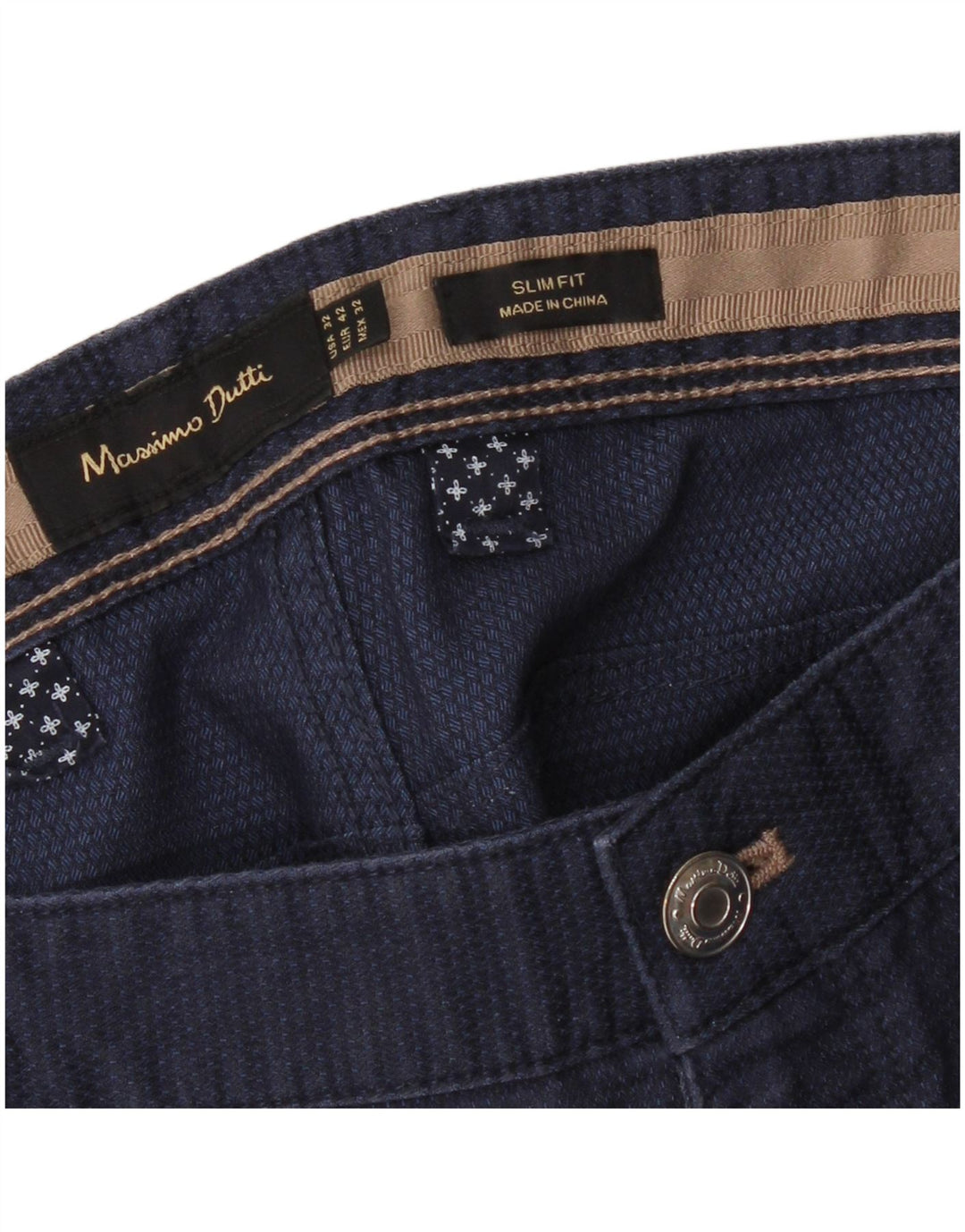 Massimo Dutti Herren Chinohose EU 42 Large W32 L28 Marineblau gepunktet