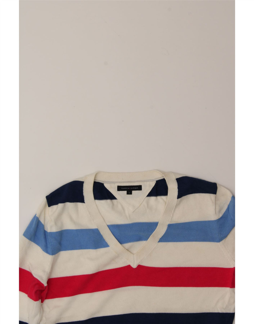 TOMMY HILFIGER Womens V-Neck Jumper Sweater UK 10 Small Multicoloured Vintage Tommy Hilfiger and Second-Hand Tommy Hilfiger from Messina Hembry 