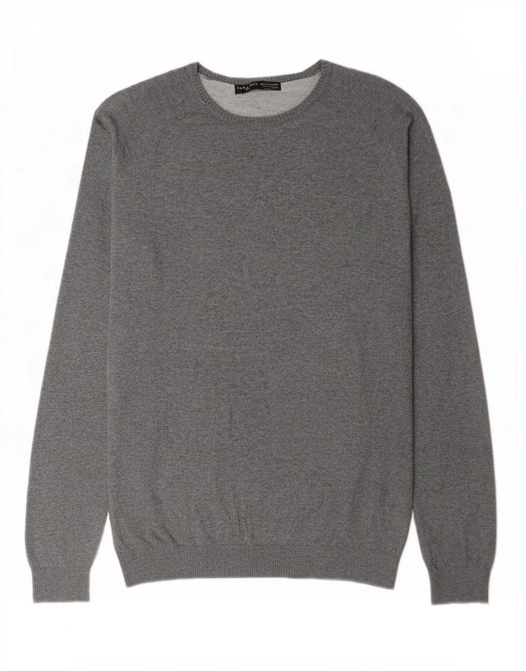 Zara Herren-Pullover mit Rundhalsausschnitt, XL, graue Baumwolle