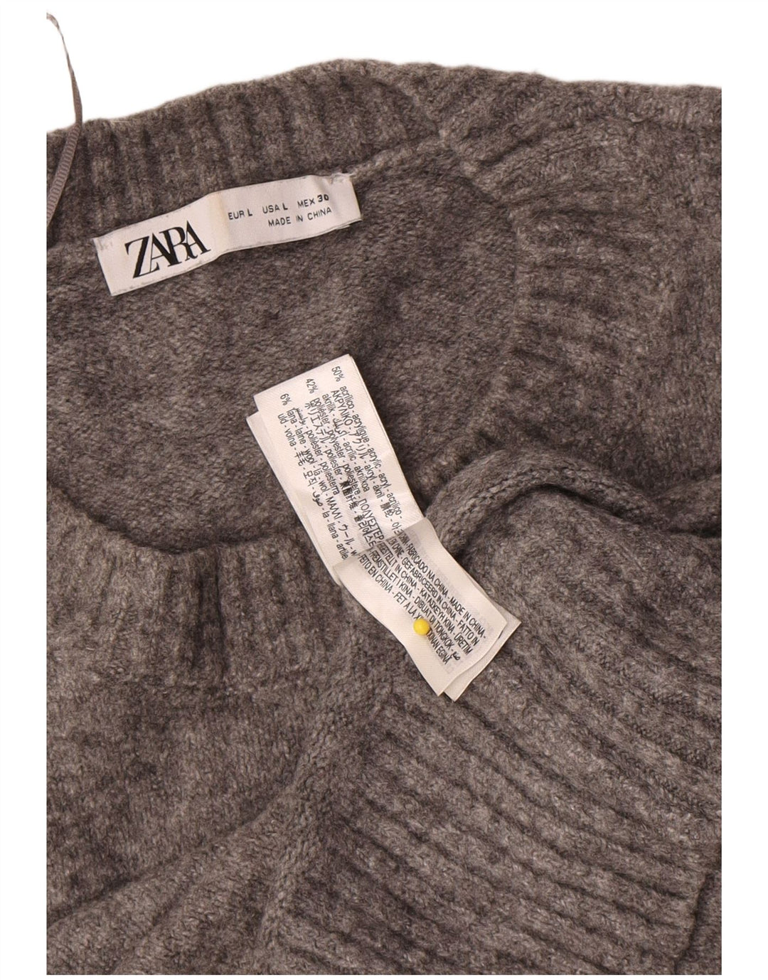 Zara Damen-Pullover, übergroß, Rundhalsausschnitt, Gr. 40, Größe L, Grau, Acryl