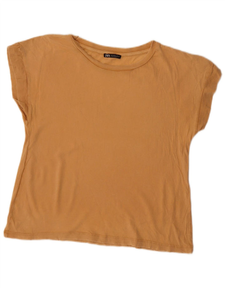Zara Damen Crop T-Shirt Top UK 10 Small Beige