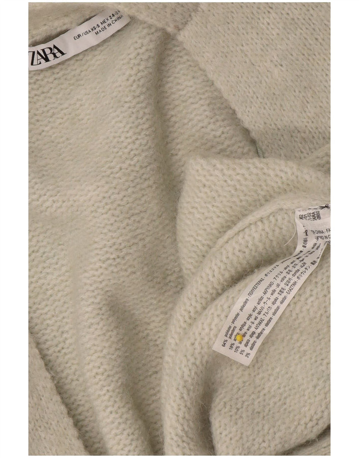 Zara Damen-Strickjacke, übergroß, lang geschnitten, offen, Gr. 6, XS, Grau, Polyester