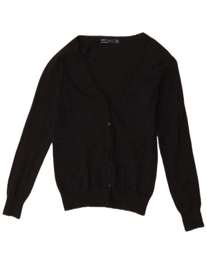 Zara Damen-Cardigan-Pullover UK 12 Mittelschwarze Baumwolle